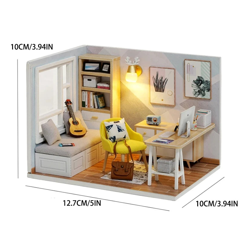 Kitten Mini Doll House 3D Puzzle Assembly Model Building Kit Creative Room Bedroom Decoration with Furniture Wooden Crafts Gifts