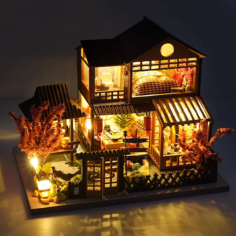 DIY Mini Wooden Dollhouse with Furniture Light Kit Doll House Casa Miniature Accessories Handmade Wooden Toys Birthday Gifts