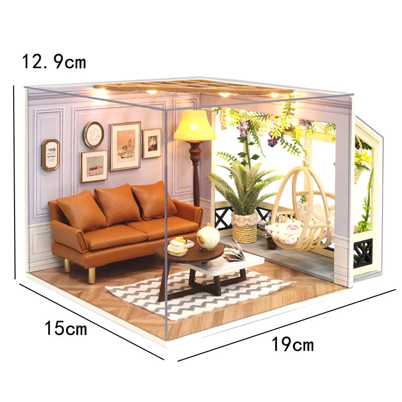 DIY Mini Wooden Dollhouse with Furniture Light Kit Doll House Casa Miniature Accessories Handmade Wooden Toys Birthday Gifts