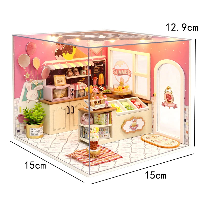 DIY Mini Wooden Dollhouse with Furniture Light Kit Doll House Casa Miniature Accessories Handmade Wooden Toys Birthday Gifts