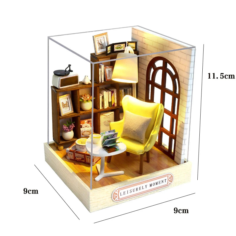 DIY Garden House Book Nook Shelf Insert Miniature Building Kits Wooden Flower Garden Room Bookshelf with LED Lights Dollhouse