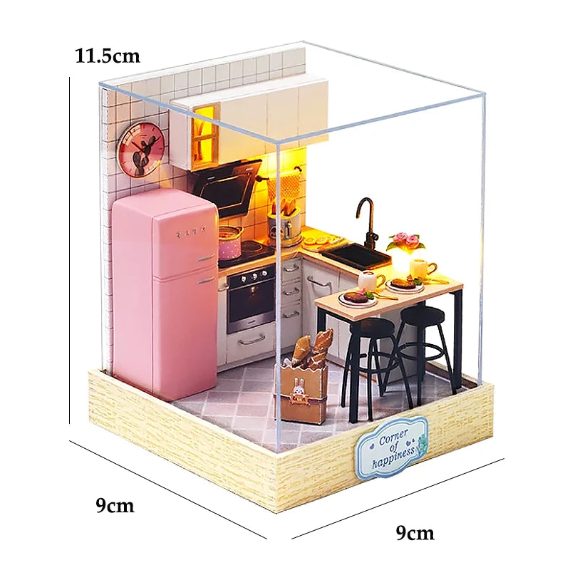 Kitten Mini Doll House 3D Puzzle Assembly Model Building Kit Creative Room Bedroom Decoration with Furniture Wooden Crafts Gifts