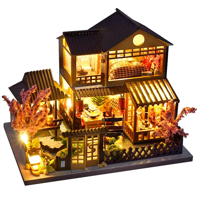 DIY Mini Wooden Dollhouse with Furniture Light Kit Doll House Casa Miniature Accessories Handmade Wooden Toys Birthday Gifts