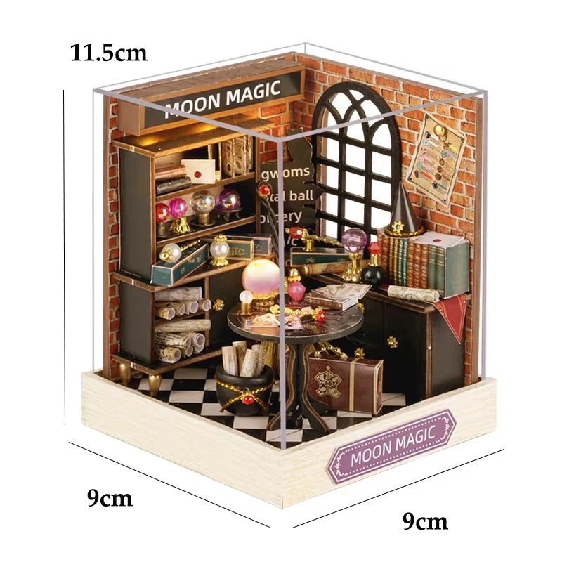 Coffee Store Wooden Mini Doll Houses Miniature 3D Puzzle Assembly Building Kits with Furniture LED Dollhouse Toys for Kid Gifts