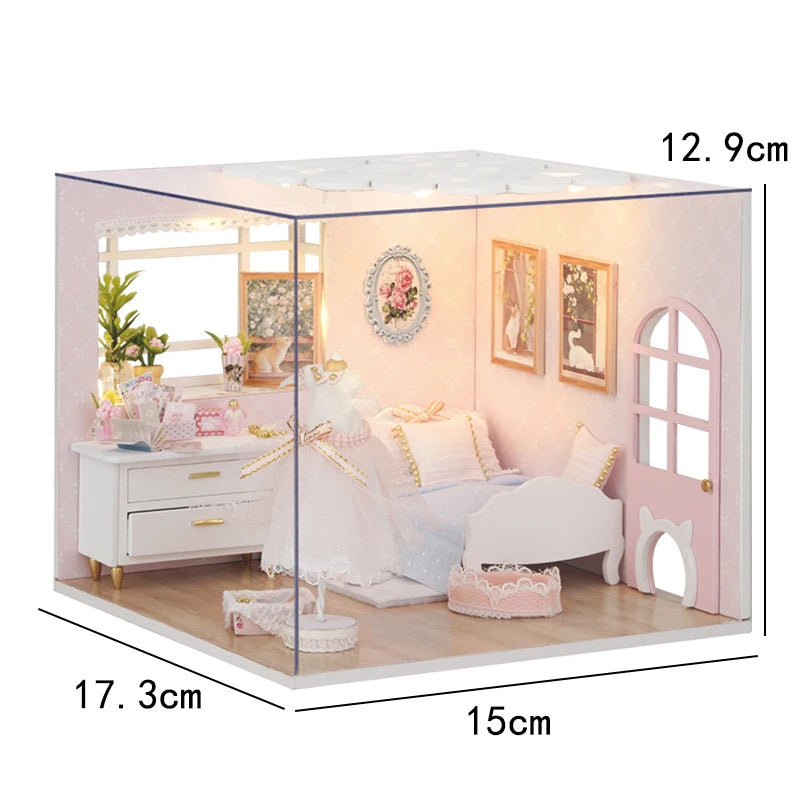 DIY Mini Wooden Dollhouse with Furniture Light Kit Doll House Casa Miniature Accessories Handmade Wooden Toys Birthday Gifts