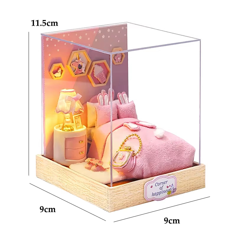 Coffee Store Wooden Mini Doll Houses Miniature 3D Puzzle Assembly Building Kits with Furniture LED Dollhouse Toys for Kid Gifts