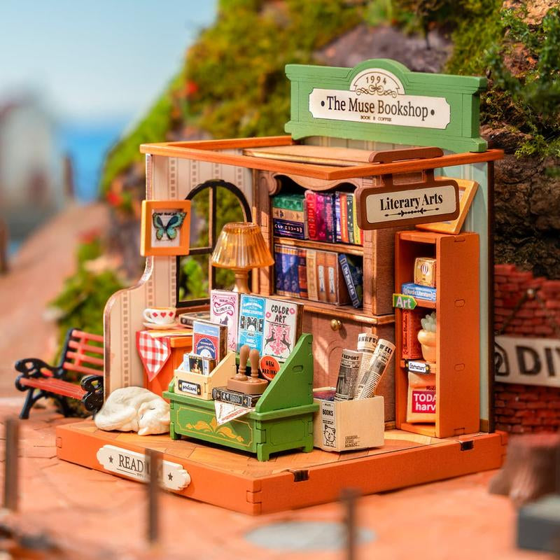Rolife DIY Mini Building House Miniature Kit-Century Post Office Miniverse Lifestyle Mini Bookshelf Decoration Christmas 2024 Ornament