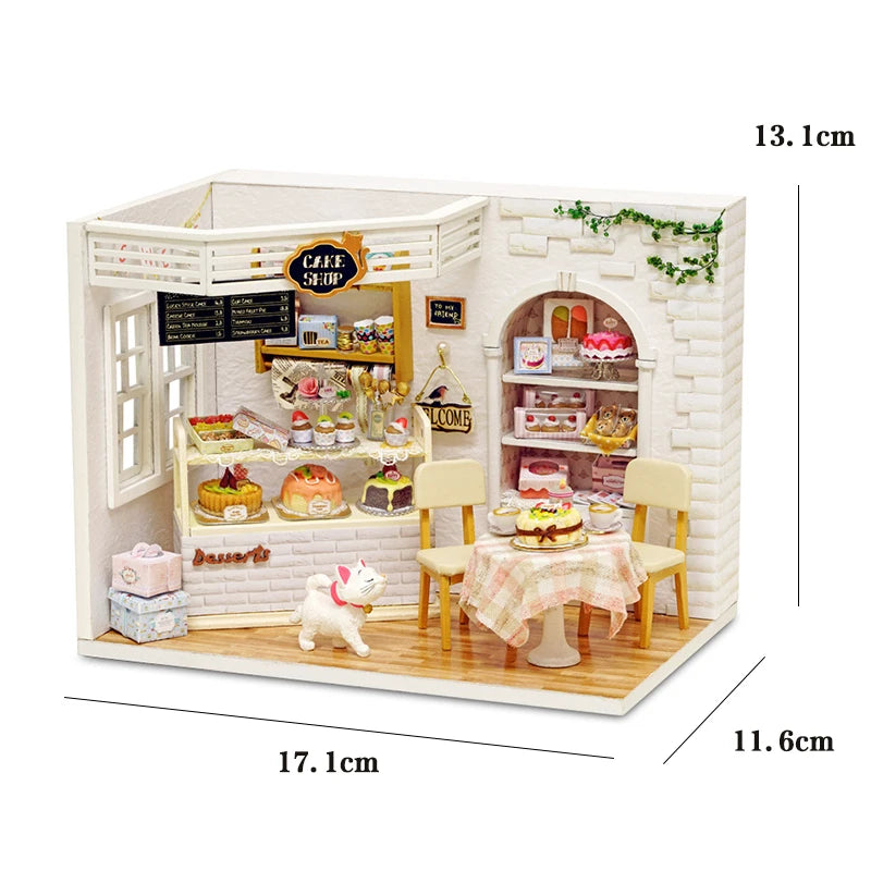 Kitten Mini Doll House 3D Puzzle Assembly Model Building Kit Creative Room Bedroom Decoration with Furniture Wooden Crafts Gifts