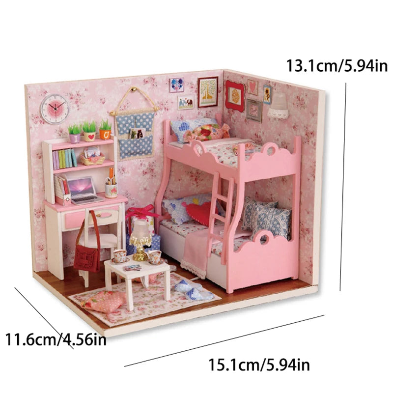 Kitten Mini Doll House 3D Puzzle Assembly Model Building Kit Creative Room Bedroom Decoration with Furniture Wooden Crafts Gifts