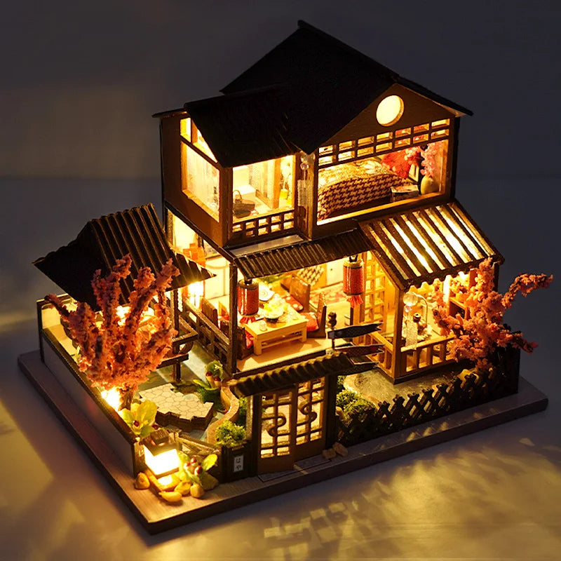 DIY Mini Wooden Dollhouse with Furniture Light Kit Doll House Casa Miniature Accessories Handmade Wooden Toys Birthday Gifts