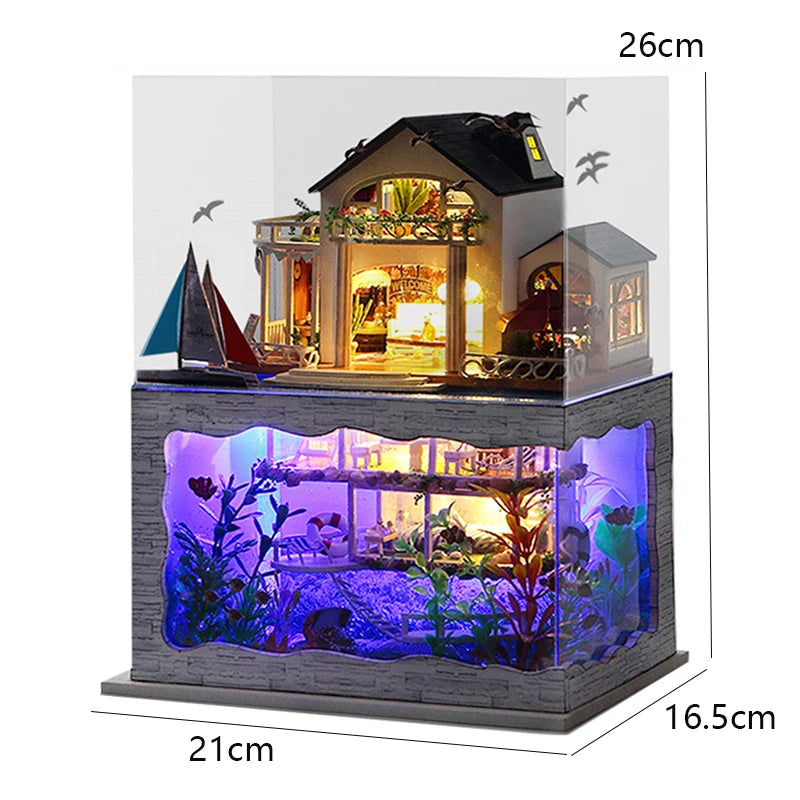 DIY Mini Wooden Dollhouse with Furniture Light Kit Doll House Casa Miniature Accessories Handmade Wooden Toys Birthday Gifts