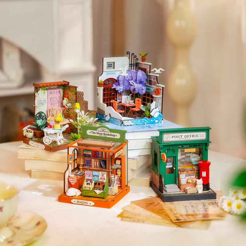 Rolife DIY Mini Building House Miniature Kit-Century Post Office Miniverse Lifestyle Mini Bookshelf Decoration Christmas 2024 Ornament